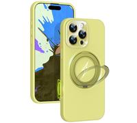Silicone 360 Spin Magnetic Stand Case for iPhone 16 Pro Max, [Compatible with Mag-Safe][Reinforced Hard Camera Protection] Liquid Silicone Rubber Phone Cover with Ring, Camera Button, Butter Yellow