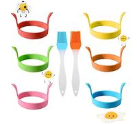 Silicone 6 Pcs Pancake Mould, 2 Pcs Brush, Round Egg Ring Moulds for Perfect Fried Eggs & Crumpets