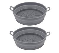 Silicone Air Cooker Pot Silicone Fryer Liner Premium Non Stick Heat Resistant Reusable Kitchen Cooking Accessories for Air Fryer Microwave Oven Dishwasher Safe 21cm 2 Pcs (Grey)