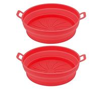 Silicone Air Cooker Pot Silicone Fryer Liner Premium Non Stick Heat Resistant Reusable Kitchen Cooking Accessories for Air Fryer Microwave Oven Dishwasher Safe 21cm 2 Pcs (Red)