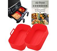 Silicone Air Fryer Liner (2 PCS) & Air Fryer Cookbook for Ninja Dual Air Fryer | Air Fryer Silicone Liners Reusable & Heat Resistant | Ninja Dual Air Fryer Accessories for AF300UK (Red)