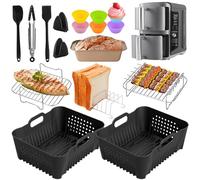 Silicone Air Fryer Liner Accessories for Ninja Double Stack XL 9.5L Air Fryer SL400UK, for COSORI Dual Air Fryer 8.5L, AirFryer Baskets, Silicone Tong, Grilling Rack, Muffin Cups Included
