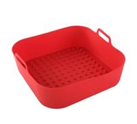 Silicone air Fryer Liner Air Fryer Silicone Pot Thick Reusable Square Liners Replacement of Parchment Liner Paper Basket for Kitchen(Red)