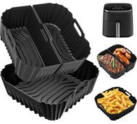 Silicone Air Fryer Liner for 5-6.5L,3 Pcs Air Fryer Liners for Ninja AF180UK,Philips NA230,COSORI Turboblaze 6L/5,5L/6,2L,Reusable Silicone Airfryer Liners Trays 2 in 1 Design for 5-6.5L Air Fryer