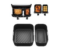 Silicone Air Fryer Liner for Tefal 8.3L Dual, Air Fryer Accessories for Tefal Easy Fry 8.3L, Lakeland Air Fryer 8L, Tower T17099 5.2L/3.3L and Salter EK5729 Dual Drawer 5.5L/3.5L（2Pcs Black）