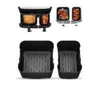 Silicone Air Fryer Liner for Tefal Dual Easy Fry XXL 11L, Air Fryer Accessories for Air Fryer Dual Drawer Baskets EY942BG0,AirFryer Trays for Tefal 6.5L & 4.5L 2 Drawer Basket Air Fryer(2Pcs Black)