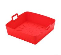 Silicone Air Fryer Liner Non-Stick Reusable Square Basket Mat with Handles Heat Resistant up to 450°F for 6-8 Quart Fryers Easy Clean Dishwasher Safe(red)