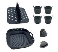 Silicone Air Fryer Liner Set with Divider by Magla, Compatible with Cosori 5.5L, Ninja Crispi Air Fryer, Ninja Speedi 5.7L, Tefal 6.5L etc., Air Fryer Accessories, with 4 Ramekins and 2 Mitts