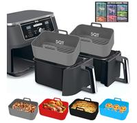 Silicone Air Fryer Liners 10QT, Reusable Airfryer Basket Liners Rectangular for Ninja DZ550/DZ401, 2Pcs 5QT Large Air Fryer Accessories,Replacement Basket Insert with Magnetic Cheat Sheet (2 Pcs Grey)