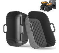 Silicone Air Fryer Liners 2 Pack for Ninja Foodi Dual AF300UK AF400UK/KCP, AF451UK, Tower T17088, Keplin, COSORI, Russell Hobbsand, Instant for 7.6L 8L 9.5L Baskets, Reusable Airfryer Accessories