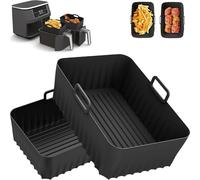 Silicone Air Fryer Liners, 2 Pcs Air Fryer Liners Reusable For Ninja Air Fryer, Oil-proof, Natural Food Grade Parchment for Baking Roasting Microwave Frying Pan .Red and Black Airfryer Liners