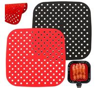 Silicone Air Fryer Liners 2Pcs Non Stick Silicone Mat for Air Fryer 8.3x8.3'' Square Perforated Airfryer Liners Parchment Paper Replacement Accessories, Basket