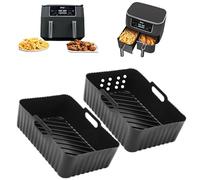 Silicone Air Fryer Liners for Ninja AF451UK/AF400UK/SL400UK 9.5L,2Pcs Silicone Air Fryer Liner forTower 9L/EMtronics 8.5-9.5 L Dual,Reusable Air Fryer Accessories,a Split of Dry&Wet Airfryer Liners