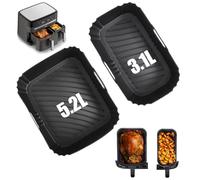 Silicone Air Fryer Liners Set of 2, 5.2L & 3.1L Rectangle Airfryer Liners, Reusable Air Fryer Silicone Trays Compatible with Lakeland 26920, Tower T17099, Salter EK5729, Tefal EY901840, Netta, EUARY