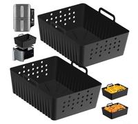 Silicone Air Fryers Liner Rectangle, 2 Pack Reusable Airfryer Liners Silicone Air Fryer Accessories for SL400 SL401 Airfryer Silicone Baking Tray Basket(Black)