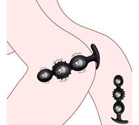 Silicone Anal Butt Plug with Safe Handle and Particles G-spot Massager, Anal Beads Prostate Massage Butt Plug Sex Toy for Men Women and Couples (3 Anal Beads)