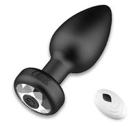 Silicone Anal Plug Adult Sex Toy with 10 Frequency Vibration - LED Light & Threaded Texture Butt Plug, Waterproof Prostate Massager Anal Vibrator for Men Women Couple, Black