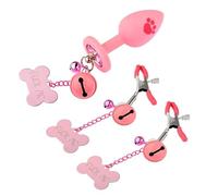 Silicone Anal Plug and Nipple Clamps Set with Small Bell,Cat paw Pattern Anal Sex Toys Kit,Adjustable Non-Pierced Nipple Clips,Sex Toys Flirt for Women Men (Pink)