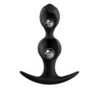 Silicone Anal Plug with Dual Rotating Metal Beads - Ergonomic Anchor Design, Suitable for Couples and Single Player Games, Body Safe Material (Black) (Black,L)