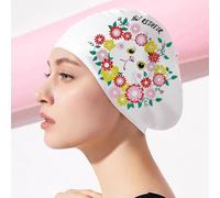 Silicone Arena Swimming Cap: Daisy Flower Design with Large Ear Protection, Comfortable Hat for Open Water, Adults and Women