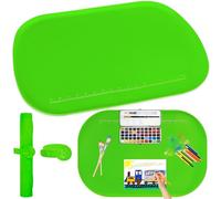Silicone Art Mat for Crafts, 24" x 16" Painting Mat for Kids with Raised Sides to Stay Tidy, Paint Craft Mats for Clay, Jewelry-Making & Crafts Creation (Green)