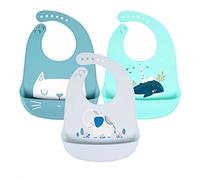 Silicone Baby Bibs Waterproof Bibs with Pocket for Picking Food Crumbs Easy to Clean Comfortable Foldable, Colour 01, Grande