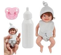 Silicone Baby Doll, Mini Baby Dolls, 6" Cute Realistic Open Eyes Newborn Doll, Flexible Silicone with Bottles and Pacifiers, Portable Mini, Tiny for Daily Use
