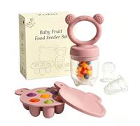 Silicone Baby Fruit Feeder Pacifier & Popsicle Molds - Multi-Purpose Food Storage Containers for Soothing Teething Relief & Encouraging Infant Self-Feeding（Pink）