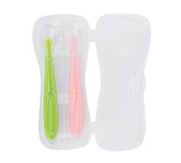 Silicone Baby Spoons, Soft Tip Spoons for Babies Over 4 Months Old with Box, Baby Feeding Spoons (Green+Pink)