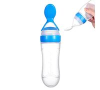 Silicone Baby Toddler Feeding Bottle,1PCS Baby Food Squeeze Dispensing Spoon Feeder, Fresh Food Cereal Squeeze Feeder Hot with Spoon, BPA Free(Blue)