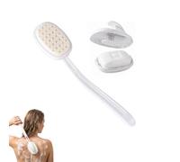 Silicone Back Scrubber Brush, Long Handle Shower Cleaner with Built-in Soap Reservoir, Detachable Curved Design for Deep Exfoliating, Great for Dorm, Gym, and Travel，White Suit