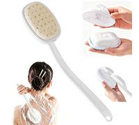 Silicone Back Scrubber with Built-in Soap Reservoir - 13.9 Inch Long Handle Detachable Curved Shower Brush, Quick-Drying Non-Slip Grip for Hard-to-Reach Back,Gentle Exfoliating & Deep Cleansing(White