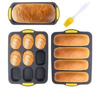 Silicone Baguette Pan, Silicone Bread Tin for Baking Non-Stick Baking Mold Silicone Bread Baking Pan Baguette Baking Tray French Bread Mould Includes 3 French Bread Pans and 1 Oil Brush for Baking