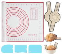 Silicone Baking Mat 16" x 24" - 2 Pcs Silicone Bread Sling for Dutch Oven - NonStick High Degree Kitchen Sour Bread Making Loaf Pan Lifter Liner,Non-Slip Pastry Mat for Rolling Dough,3 Scrapers