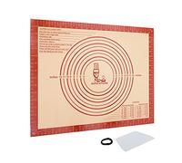 Silicone Baking Mat Sheet Pastry Mat with Measurement, Non-Slip Pastry Rolling Mat, Non-Stick Dough Kneading Board Mat, Bread Fondant Mat, Countertop Protector, Table Placemat (Red, Scraper)50 × 40 cm