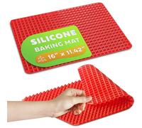 Silicone Baking Mat with Red Pyramid Fat-Draining Design - Non Stick Baking Mat 16 x 11.5" for Oven, Bacon, Roasting Meats, BBQ and Pastry - Food-Grade, Flexible and Dishwasher-Safe Reusable Pan Liner