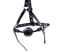 Silicone Ball Leather Open Mouth Gag Head Harness, Black | Bondage Masters Head Straps Sex Toy for Extreme Couples BDSM Gear Role Play Adjustable