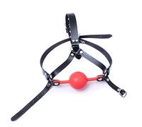 Silicone Ball Leather Open Mouth Gag Head Harness, Red | Bondage Masters Head Straps Sex Toy for Extreme Couples BDSM Gear Role Play Adjustable