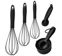 Silicone Balloon Whisk 3 Pack with Bonus Measuring Spoons and Cups, Perfect for Non-Stick Pans, Milk and Egg Beater Blender, Heat Resistant Kitchen Whisks for Cooking, Baking, Beating & Frothing