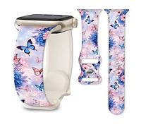 Silicone Band Compatible with Apple Watch 41mm 40mm 38mm 42mm, Soft Sport Strap for iWatch Series 11 10 9 8 7 6 5 SE Ultra, Women Men Wristband (cute butterfly flower)