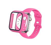 Silicone Bands and Case Compatible with Apple Watch Band 40mm 41mm 44mm 45mm, Sport Strap with Protective Cover with Tempered Glass iWatch Series 9 8 SE 7 6 5 4 3 Women Men (41mm, Hot Pink)