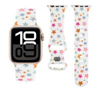 Silicone Bands Compatible with Apple Watch 41mm 40mm 38mm 44mm 45mm 46mm 42mm 49mm Women Men, Soft Silicone Stars Pattern Printed Sport Strap for iWatch Series 11 10 9 8 7 6 5 4 Ultra SE 3 2 1, White