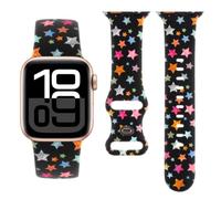 Silicone Bands Compatible with Apple Watch 41mm 40mm 38mm 44mm 45mm 46mm 42mm 49mm Women Men, Soft Silicone Stars Pattern Printed Sport Strap for iWatch Series 11 10 9 8 7 6 5 4 Ultra SE 3 2 1, Black