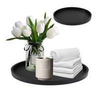Silicone Bathroom Tray Round Vanity Tray Decorative Soap Holder,9 inch Soap Dispenser Tray Jewelry Organizer Dish for Restroom, Dresser, Kitchen Sink for Jewelry, Coin, Key (Black)