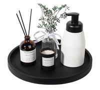 Silicone Bathroom Tray Round Vanity Tray Decorative Soap Holder Kitchen Countertop Organizer Coffee Table Decor for Candle, Perfume, Plant, 11 Inch, Black