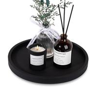 Silicone Bathroom Tray Round Vanity Tray Decorative Soap Holder Kitchen Countertop Organizer Coffee Table Decor for Candle, Perfume, Plant (Black, 10.6")