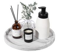 Silicone Bathroom Tray Round Vanity Tray Decorative Soap Holder Kitchen Countertop Organizer Coffee Table Decor for Candle, Perfume, Plant, 11 Inch, Marble Grey