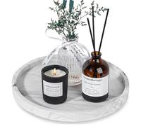 Silicone Bathroom Tray Round Vanity Tray Decorative Soap Holder Kitchen Countertop Organizer Coffee Table Decor for Candle, Perfume, Plant, 9 Inch, Marble Grey