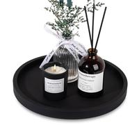 Silicone Bathroom Tray Round Vanity Tray Decorative Soap Holder Kitchen Countertop Organizer Coffee Table Decor for Candle, Perfume, Plant, 9 Inch, Black
