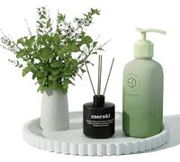 Silicone Bathroom Tray Round Vanity Tray Decorative Soap Holder Kitchen Countertop Organizer Coffee Table Decor for Candle, Perfume, Plant (White-Wave, 9")